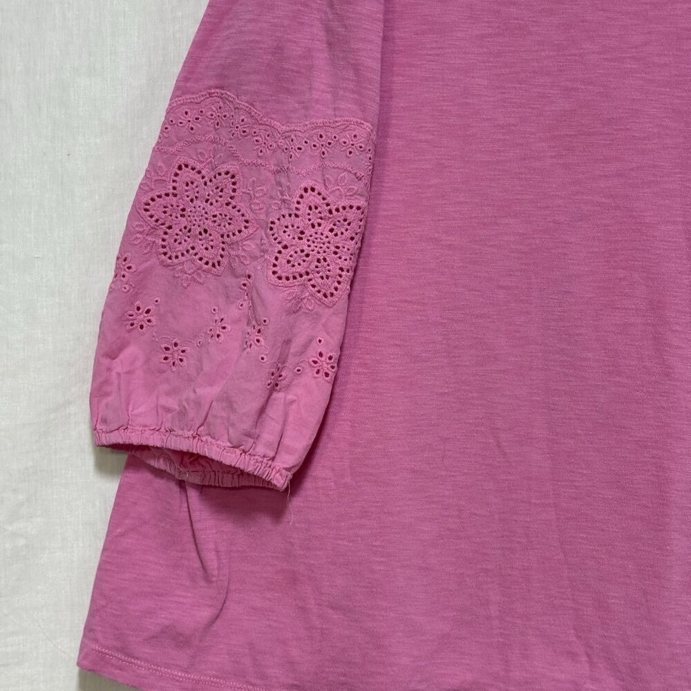Multiples Womens Sz 1X Knit Top Shirt 3/4 Balloon Eyelet Sleeves Pink Casual - Picture 3 of 5